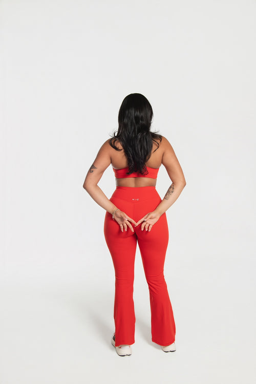 Load image 1 in gallery view. Varsity Flare Leggings - Red