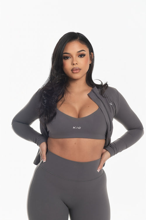 Load image 1 in gallery view. Varsity Bralette - Gray