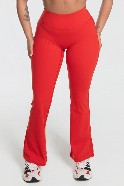 Load image 1 in gallery view. Varsity Flare Leggings - Red