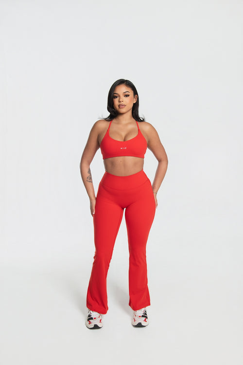 Load image 1 in gallery view. Varsity Flare Leggings - Red